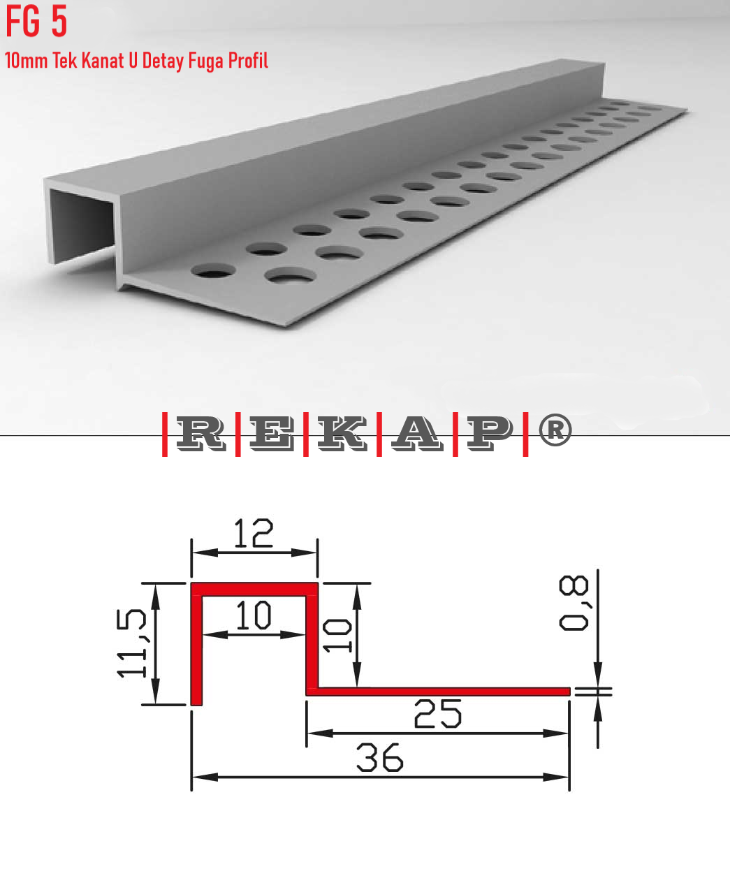|FG05| Fuga Profil 3 metre/ 50 adet (10mm Tek Kanat U ) Ral 9016