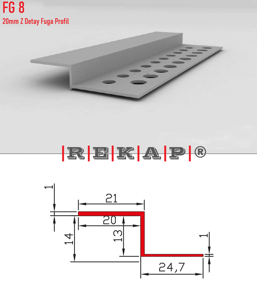 |FG08| Fuga Profil 3 metre/ 50 adet (20mm Z Fuga) Ral 9016