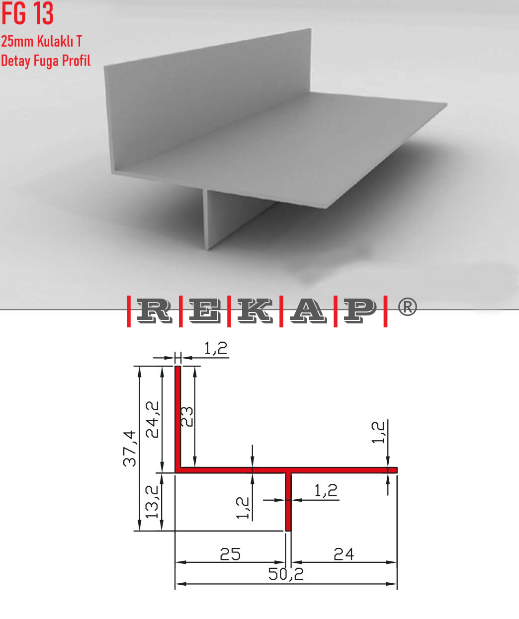 |FG13| Fuga Profil 3 metre/ 50 adet (25mm T Fuga) Ral 9016