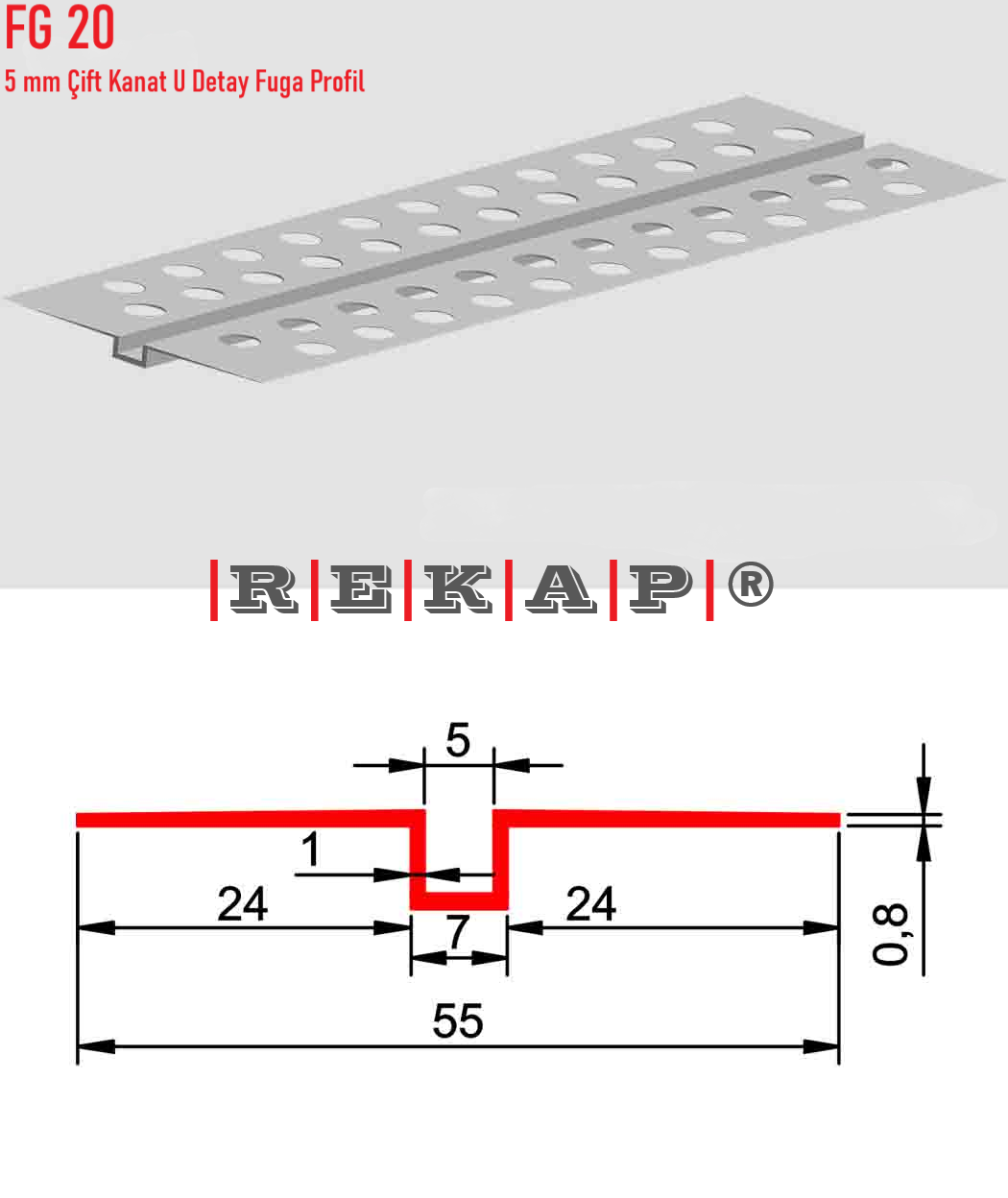 |FG20| Fuga Profil 3 metre/ 50 adet (5mm Çift Kanat) Ral 9016
