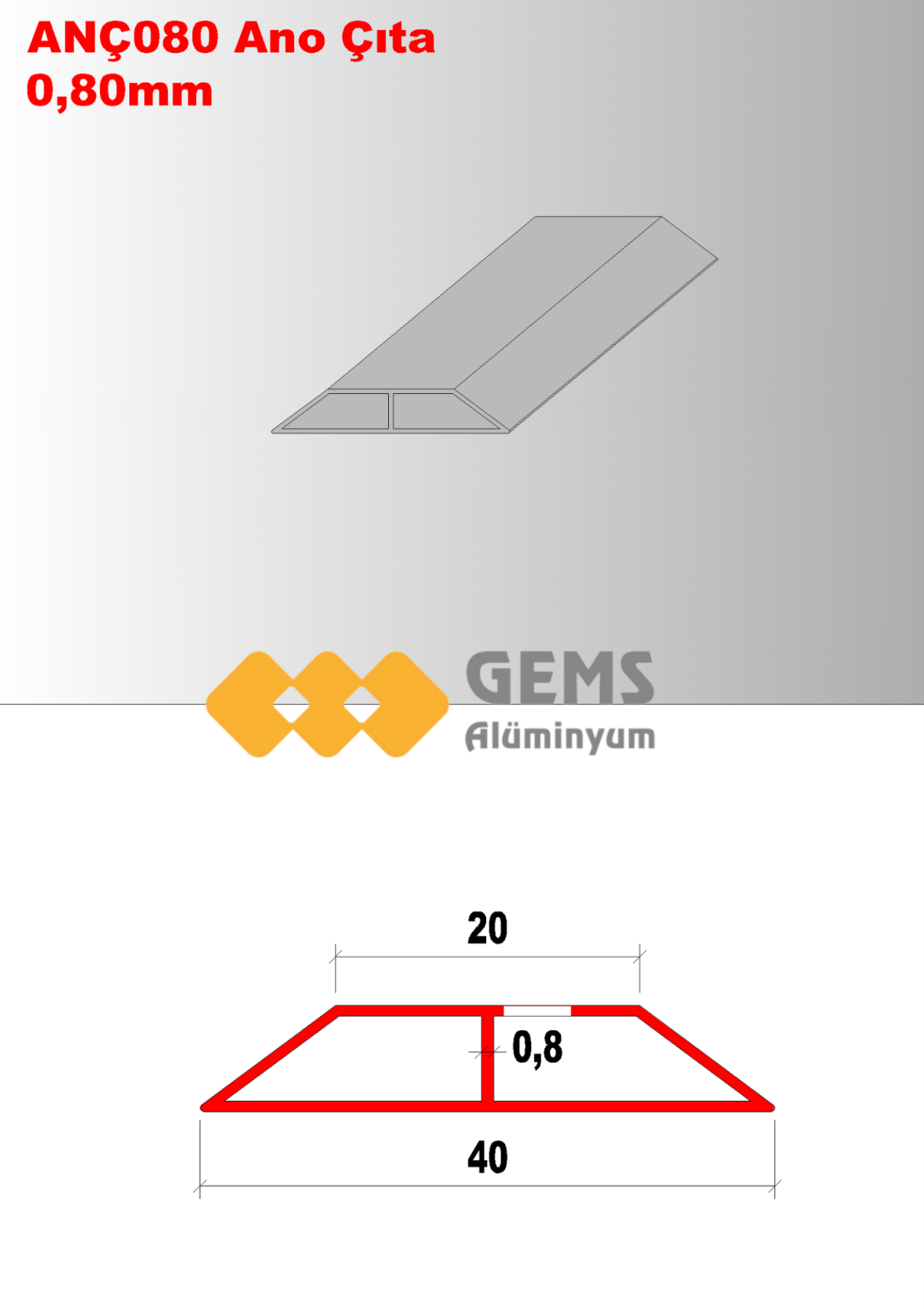 Alüminyum Ano Çıtası 0,8 mm 300cm 30Adet 90mt
