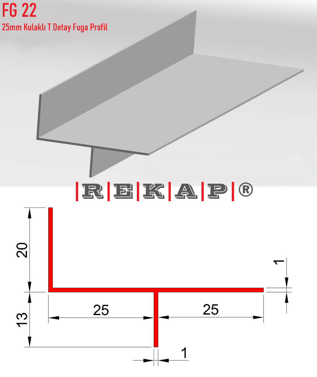 |FG22| Fuga Profil 3 metre/ 50 adet (25mm Kulaklı T) Ral 9016