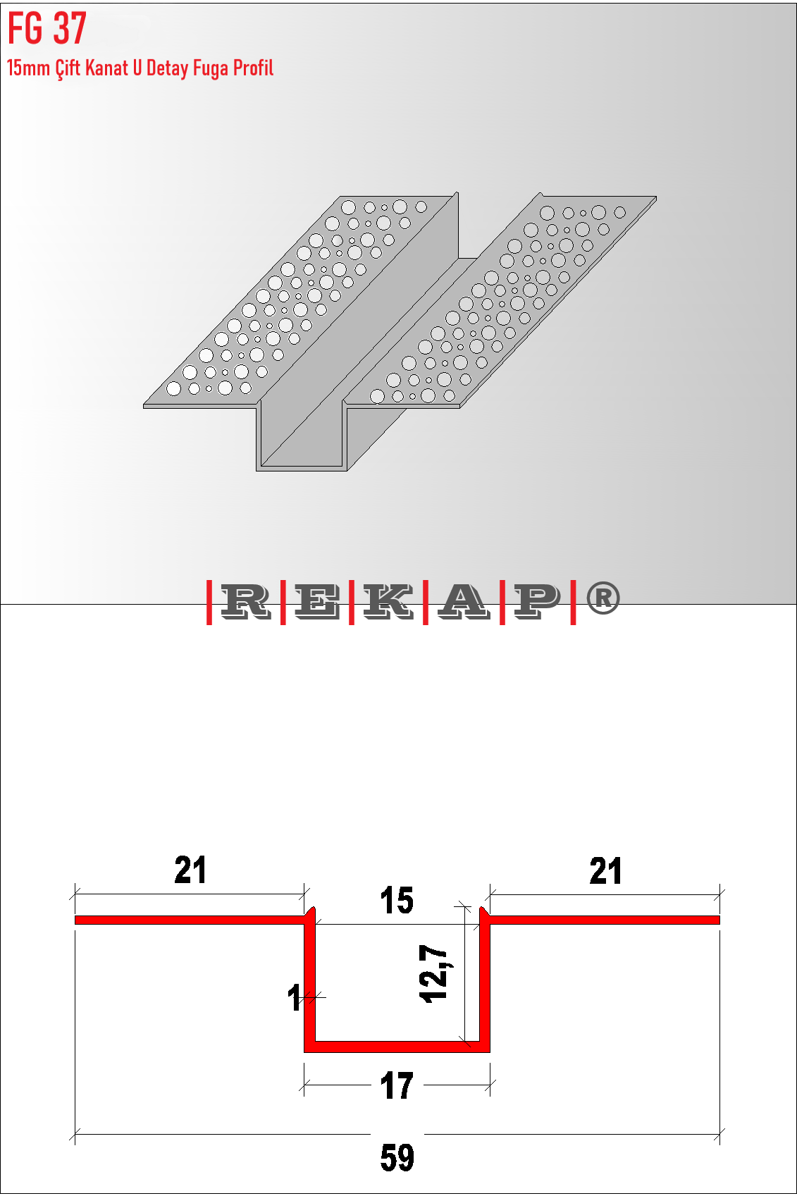 |FG37| Fuga Profil 3 metre/ 50 adet (15mm Çift Kanat) Ral 9016