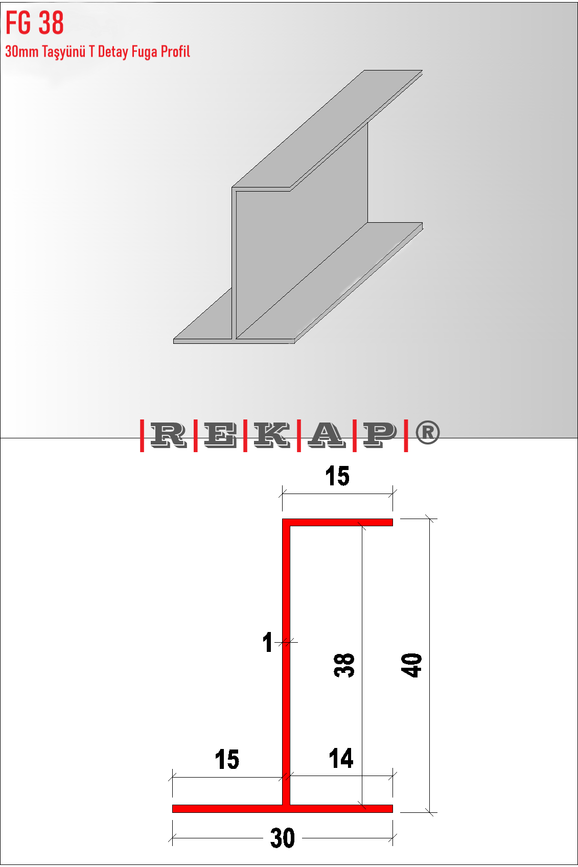 |FG38| Fuga Profil 3 metre/ 50 adet (30mm Taşyünü T) Ral 9016