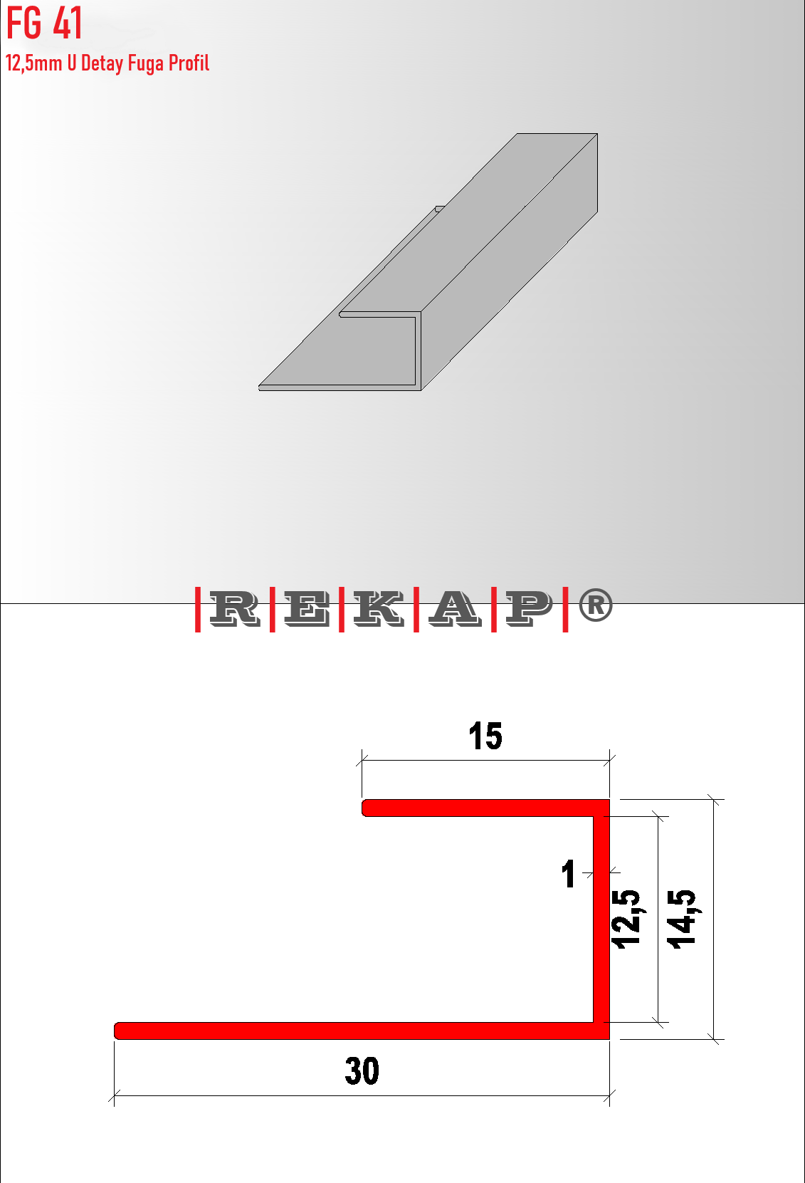 |FG41| Fuga Profil 3 metre/ 50 adet (12,5mm U) Ral 9016