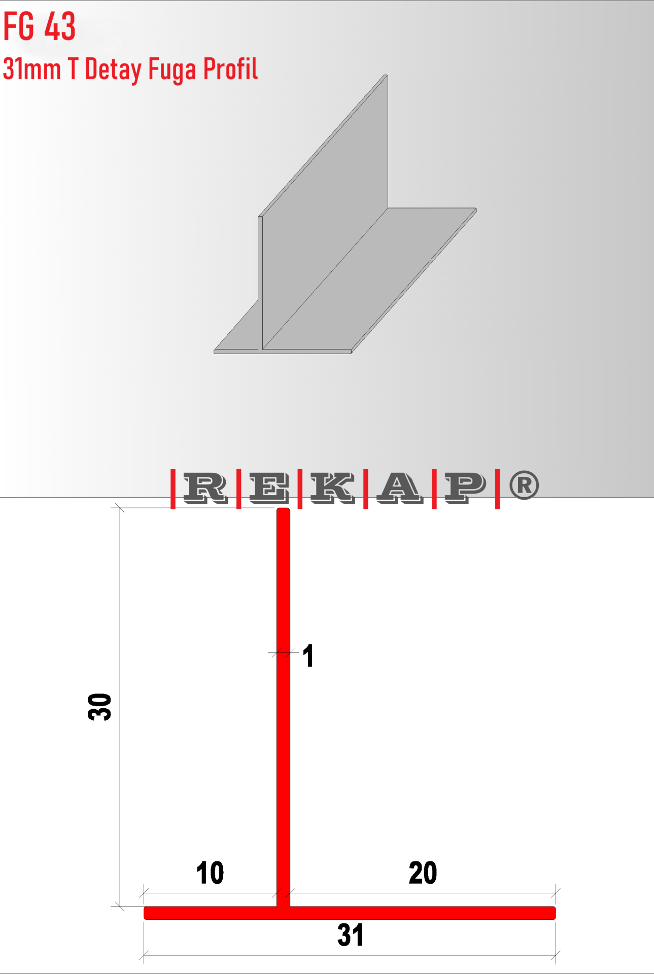 |FG43| Fuga Profil 3 metre/ 50 adet (31mm T) Ral 9016