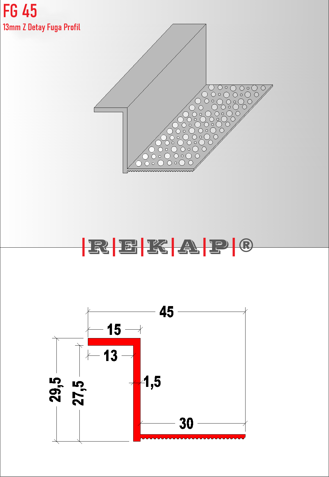 |FG45| Fuga Profil 3 metre/ 50 adet (13mm Z) Ral 9016