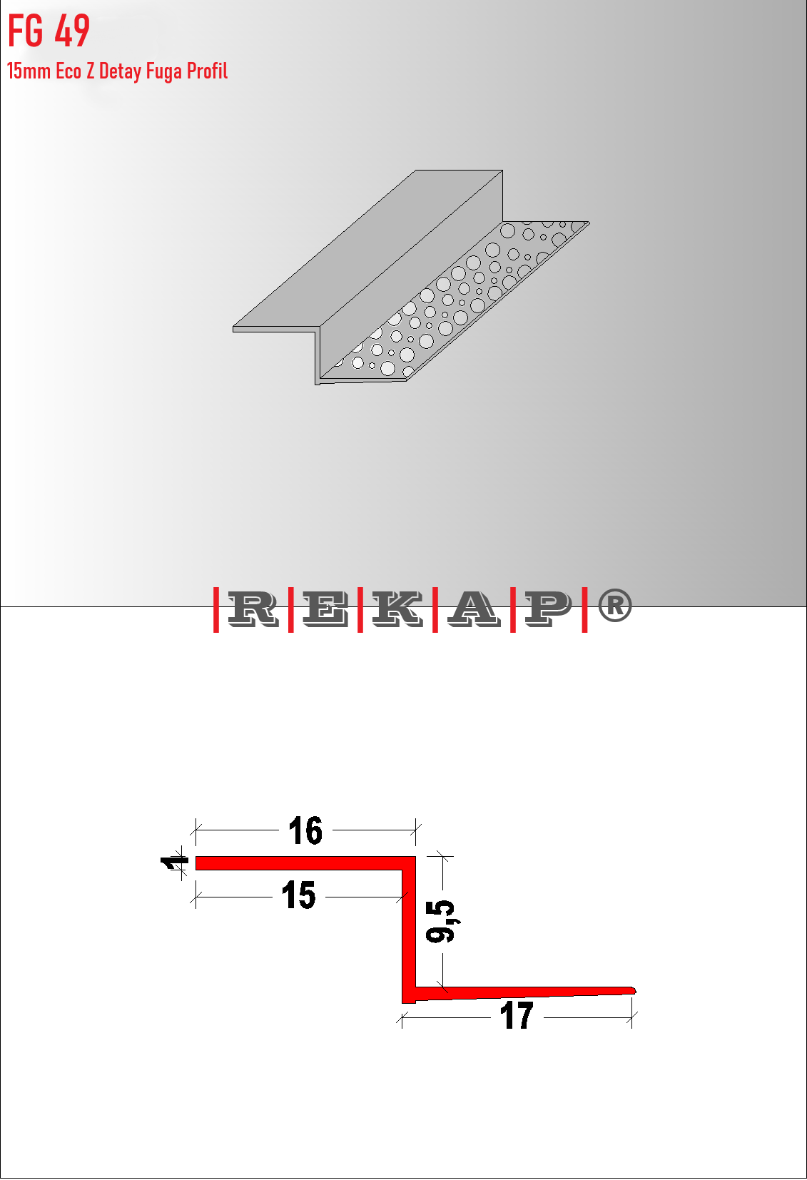 |FG49| Fuga Profil 3 metre/ 50 adet (15mm Z) Ral 9016