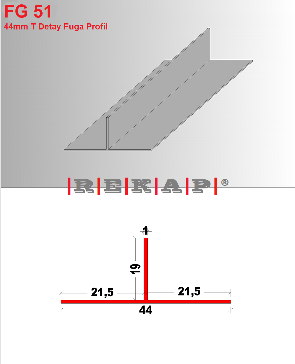 |FG51| Fuga Profil 3 metre/ 50 adet (44mm T) Ral 9016